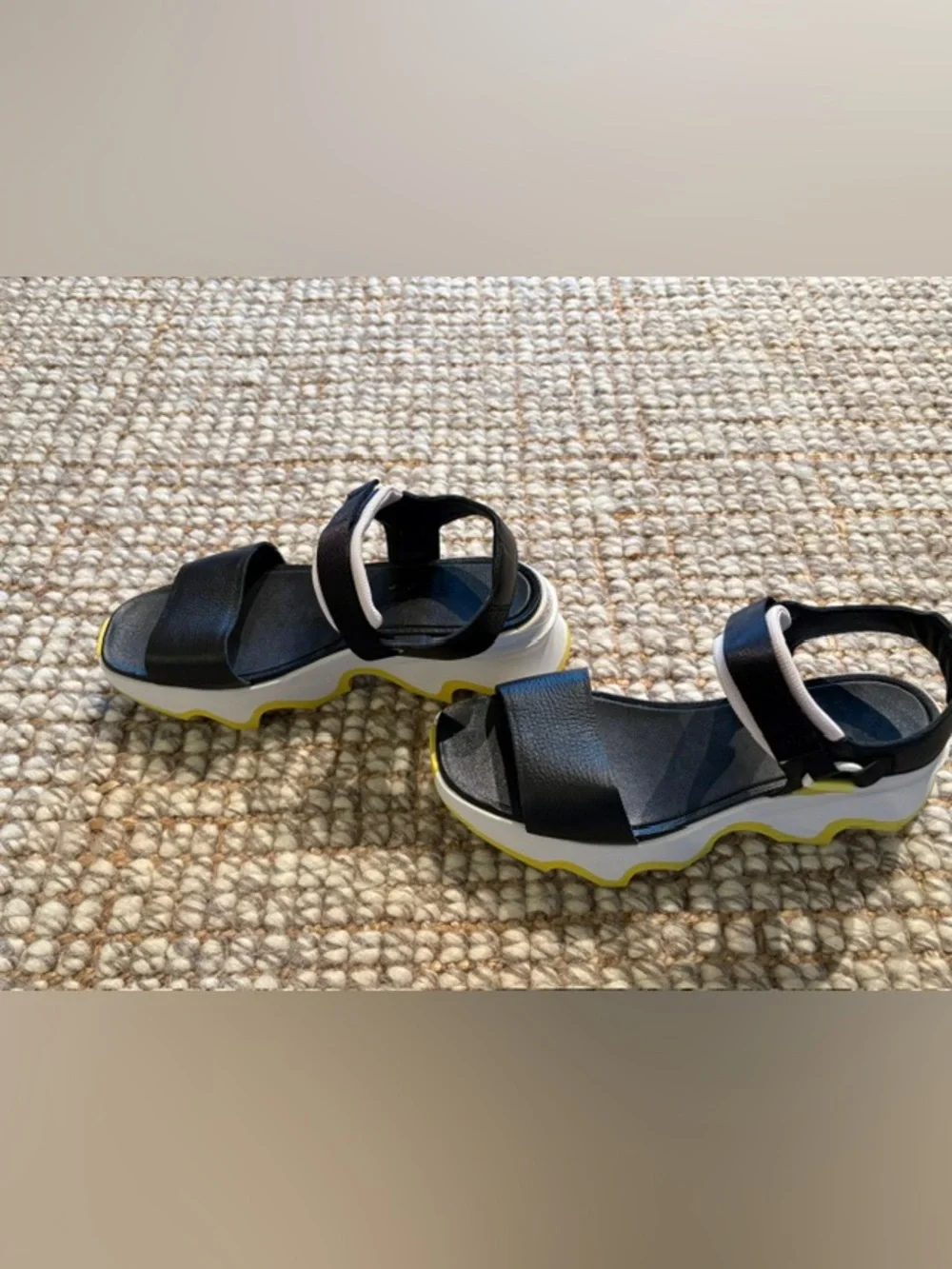Sorel Black White and Yellow Platform Sandals